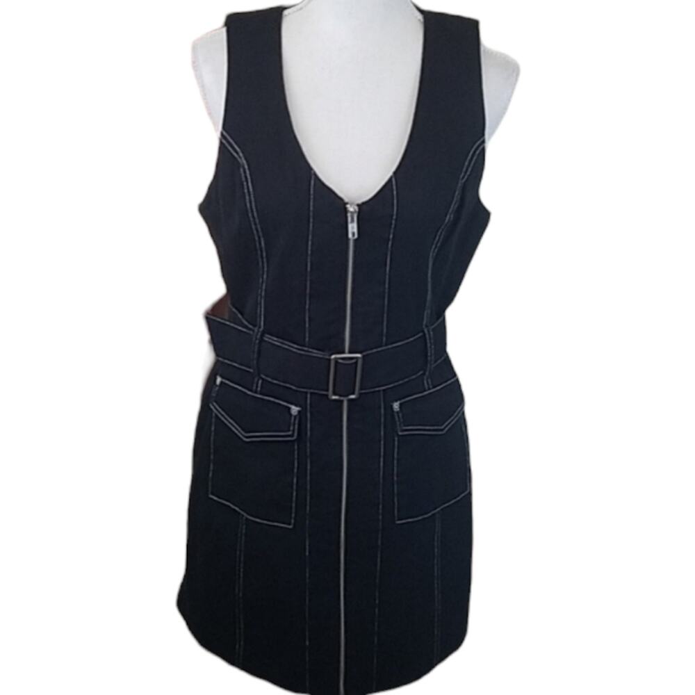 NWT! Volcom XS Black Denim Front Zip Belted Dress